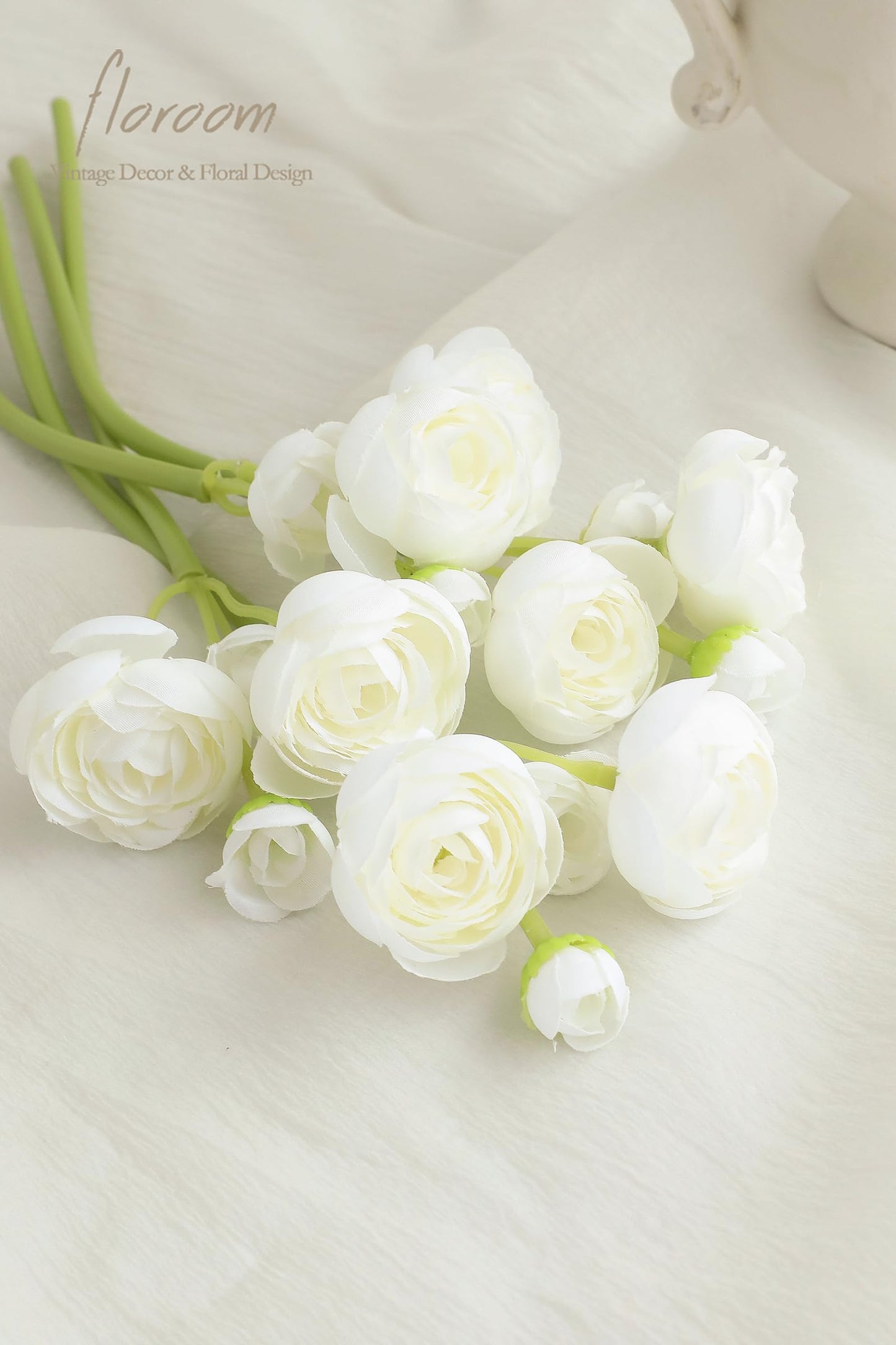 Floroom Ranunculus Artificial Flowers 18 Pcs Blush Faux Silk Mini Ranunculus Bulk Fake Wedding Filler Flowers for DIY Pink Bouquets, Centerpieces, Bridal Shower Decorations & Arrangements