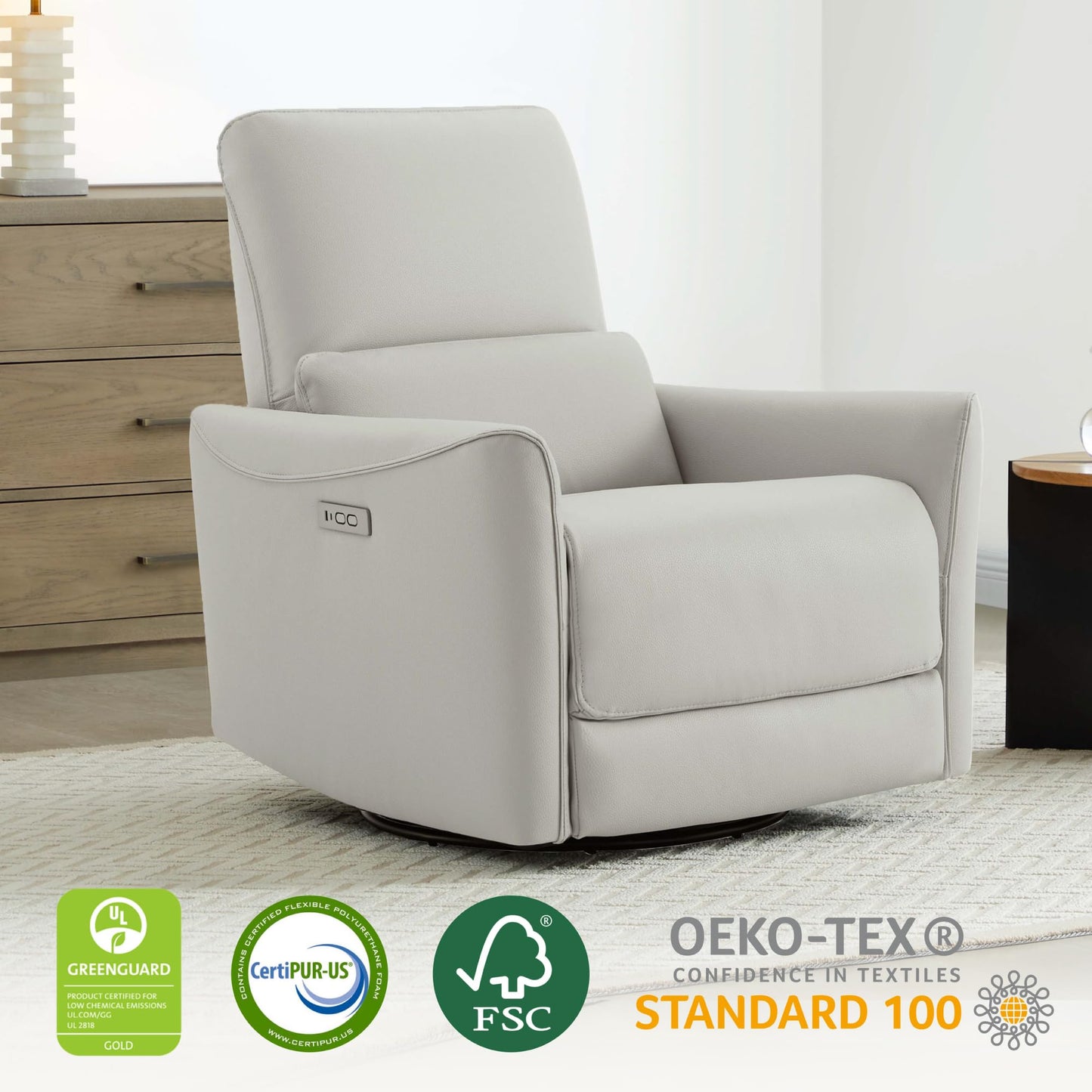 CHITA Power Recliner Chair Swivel Glider, FSC Certified Upholstered Living Room Nursery Reclining Sofa Chair with Lumbar Support, Linen