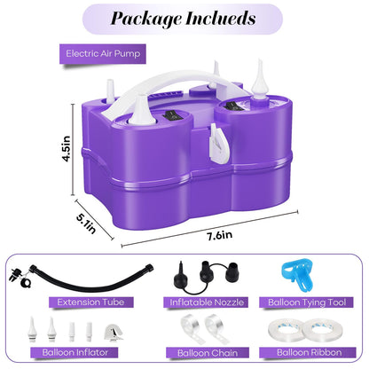 Electric Balloon Pump, 3-in-1 Portable Air Pump for Inflatables and Balloons, Dual Nozzle Balloon Blower Machine for Latex 260q Foil Balloons 110V Inflator Deflator for Pool Floats Air Mattress