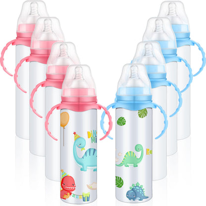 2 Pcs Trelaco Sublimation Baby Bottle Sublimation Blank Sippy Cups with Handle 8 oz Blank Kids Stainless Steel Insulated Tumblers