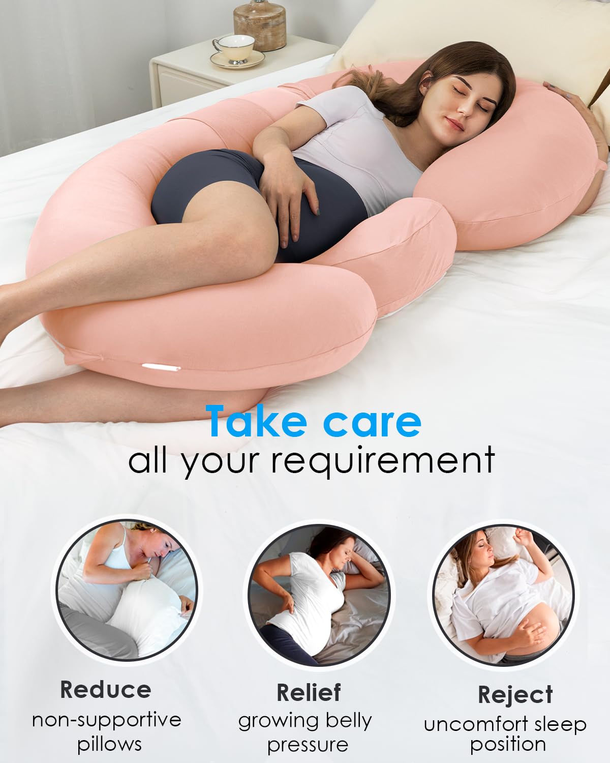 QUEEN ROSE Cooling Pregnancy Pillows,E Shaped Full Body Pillow for Sleeping, with Pregnancy Wedge Pillow for Belly Support, 60 Inch Maternity Pillow for Side Sleeper, Cooling Rayon Cover, Purple