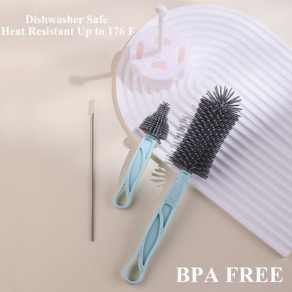 Baby Bottle Brush Set,Travel Baby Bottle Cleaner Kit,Silicone Bottle Brush with Stand Holder, Bottle Drying Rack,Babyshower Gifts for New Mom