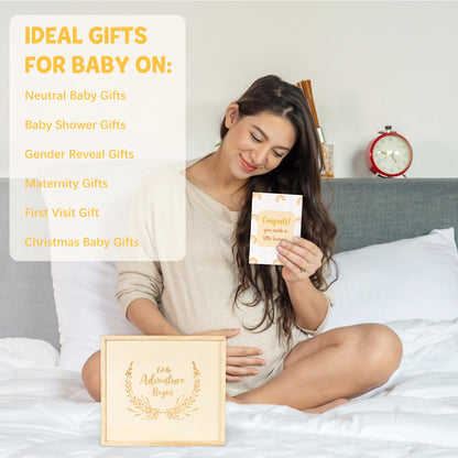 Baby Gift Set for Newborn, Baby Shower Gifts, Wooden Baby Gift Basket Essentials Includes Infant Swaddle Blanket Onesies Rattle Toy Hair Bursh, New Born Baby Christmas Gifts for Girls Boys