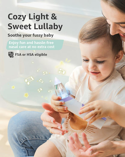 GROWNSY Nasal Aspirator for Baby, Electric Nose Aspirator for Toddler, Baby Nose Sucker, Automatic Nose Cleaner with 3 Silicone Tips, Adjustable Suction Level, Music and Light Soothing Function