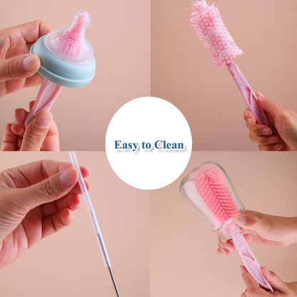 Baby Bottle Brush Set,Travel Baby Bottle Cleaner Kit,Silicone Bottle Brush with Stand Holder, Bottle Drying Rack,Babyshower Gifts for New Mom