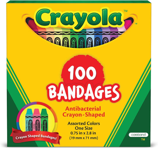 Crayola Shaped Kids Bandages, 100 CT | Great for Birthdays, Party Supplies, Stickers, Stocking Stuffer or White Elephant Gift | Adhesive Bandages for Minor Cuts, Scrapes, & Burns