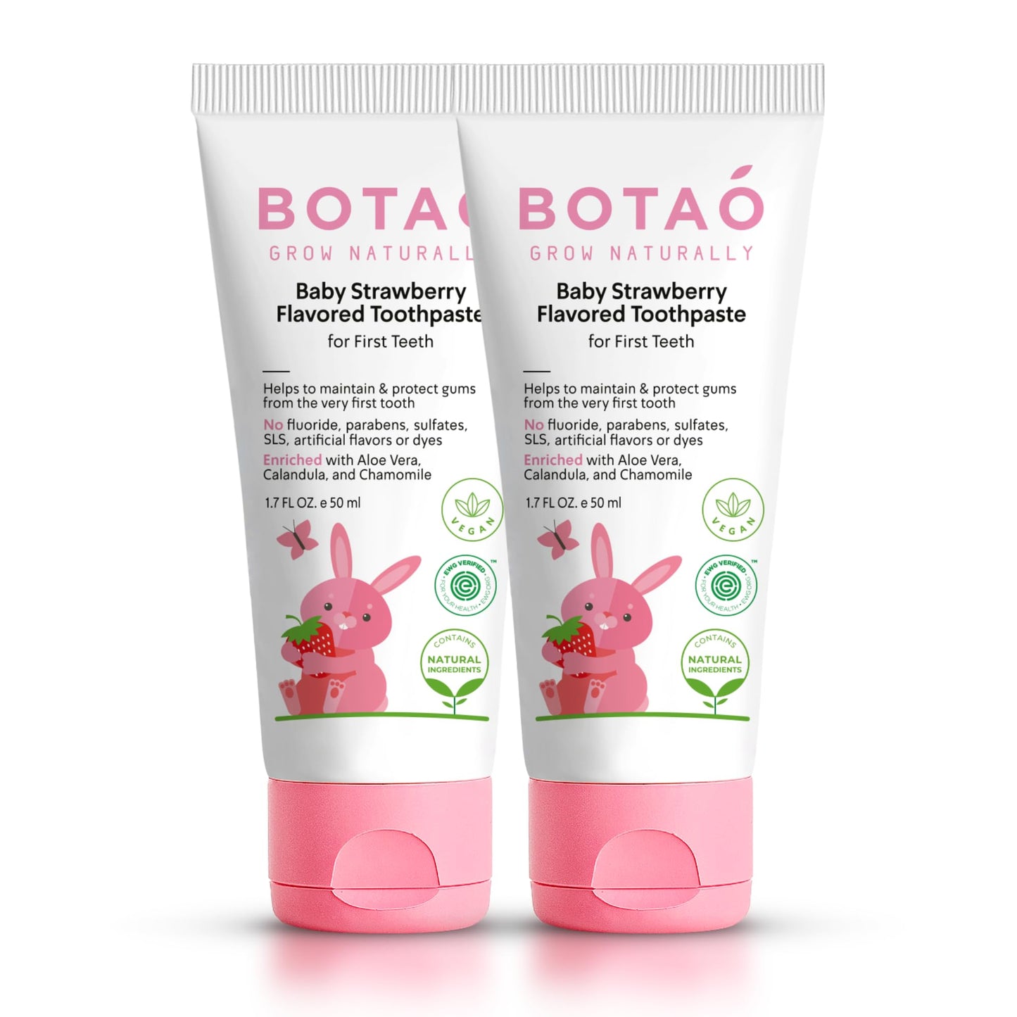 Fluoride Free Baby Toothpaste | Strawberry Flavored - Organic Training Natural Toddler Toothpaste for Toddlers | EWG Verified, Vegan, SLS Free, Safe to Swallow, Aloe Vera -1.7Oz