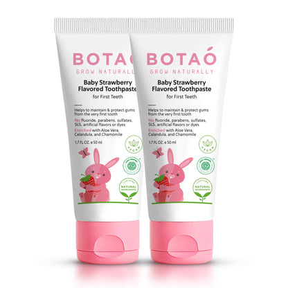 Fluoride Free Baby Toothpaste | Strawberry Flavored - Organic Training Natural Toddler Toothpaste for Toddlers | EWG Verified, Vegan, SLS Free, Safe to Swallow, Aloe Vera -1.7Oz