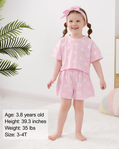 WESIDOM Toddler Girl Clothes Baby Girls Outfits 6M-5T Summer Floral Print Shirt+Shorts+Headband 3pcs Baby Clothing
