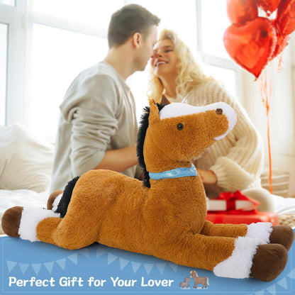 Tezituor 47 Inch Giant Horse Stuffed Animal, 4ft Realistic Chocolate Stuffed Horse Plush Toy, Hugging Soft Horse Pony Plush Pillow for Boys Girls,