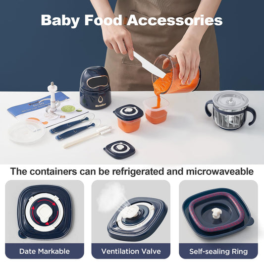 Baby Food Maker, 10-in-1 Baby Food Processor Set with 2 Glass Bowls (600ml+300ml), Baby Food Blender for Baby Puree, Fruit, Meat, Vegatable, Baby Food Storage Containers, Baby Essentials