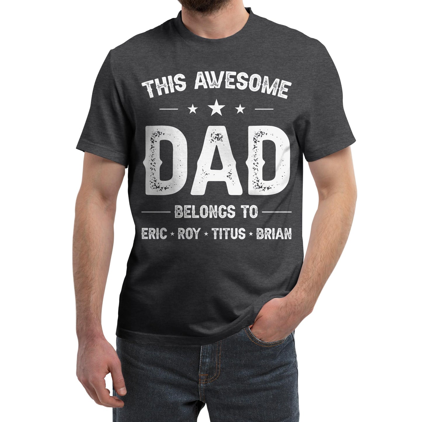 FLOCHIL Personalized Dad Shirt for Men, Custom Dad Shirt with Kids Names, Customized Fathers Day T Shirt, Gifts for Dad
