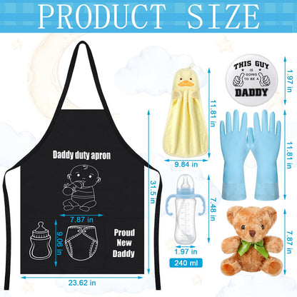 7 Pcs Daddy Duty Apron Diaper Duty Apron New Dad Gifts for Baby Shower Gender Reveal First Time New Dad Gifts (Black,Classic)