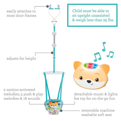 Infantino 2-in-1 Music & Lights Doorway Jumper - Engaging Activity Jumper with Motion-Activated Sounds for Babies, Fox
