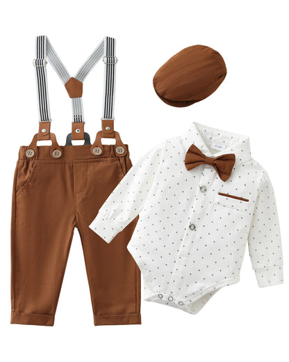 ZOEREA Baby Boy Suit 0-24M Gentleman Outfit Clothes Set Infant Long Sleeve Dress Shirt+Suspender Pants+Bowtie+Beret Hat