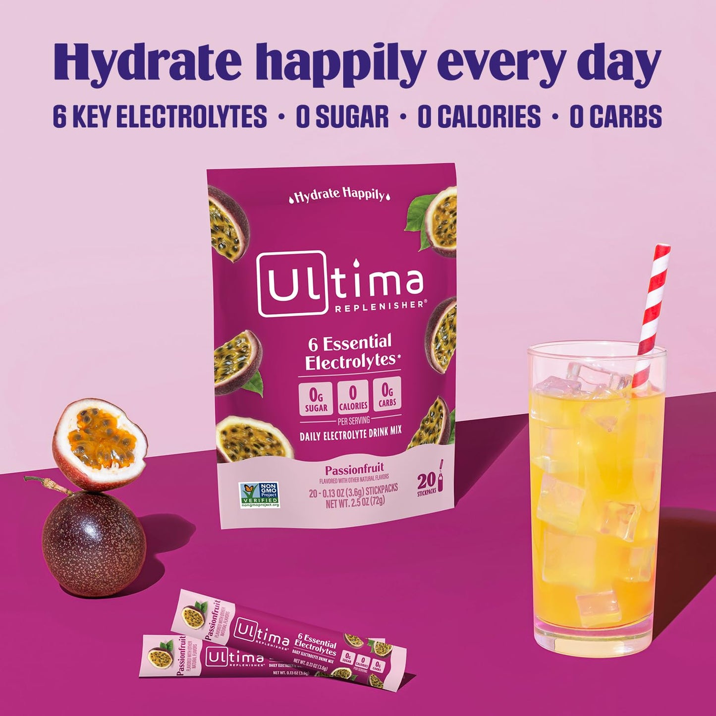 Ultima Replenisher Daily Electrolyte Powder Drink Mix – Tropical Variety, 20 Stickpacks – Hydration Packets with 6 Electrolytes and Minerals – Keto Friendly, Non-GMO and Sugar-Free