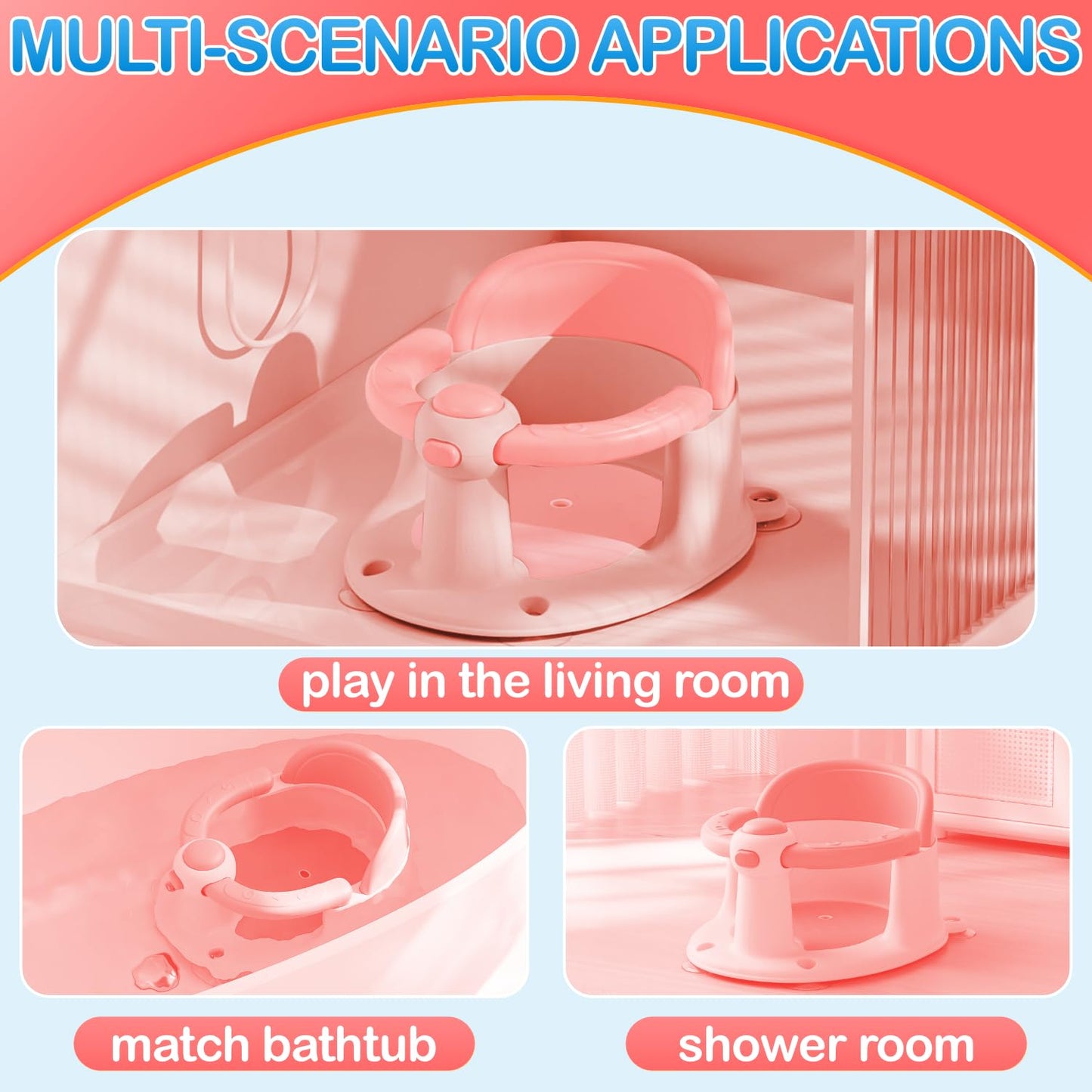 Baby Bath Seat for Babies 6 Months & up, Non-Slip Toddler Bath Seat for Baby & Newborn, Sit Up Bath Seat for Baby,Grey