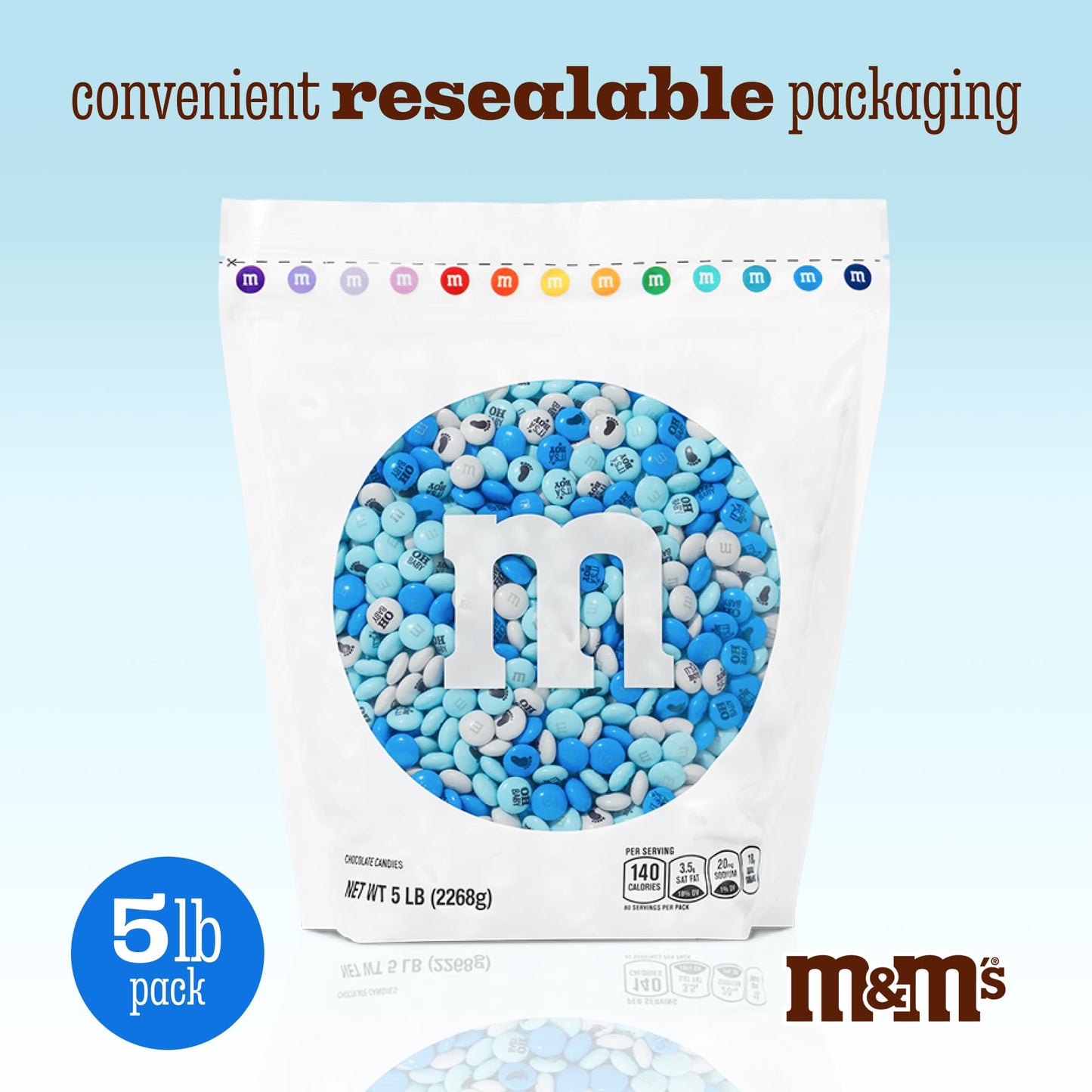 M&M'S World It's A Boy Milk Chocolate Candy 2lb Bag with White and Blue M&M'S for Baby Boy Showers Gender Reveal Parties and Baby Celebration Favors