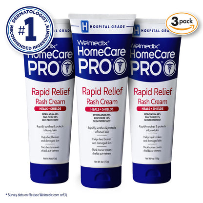Rapid Relief Diaper Rash Cream with Zinc Oxide, Hospital Grade Barrier Cream for Adults, and Babies with Fragile or Sensitive Skin (4oz Tube, Pack of 3)
