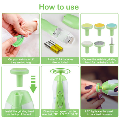 OTTOLIVES Baby Healthcare and Grooming Kit, 24 in 1 Baby Electric Nail Trimmer Set Newborn Nursery Health Care Set for Newborn Infant Toddlers Baby Boys Girls Kids (0-3 Years+) (Green)