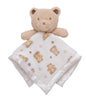 Plush Rattle Baby Snuggle Blanket with Satin, Bear Print, Tan Teddy Bear Toy (14 inch)