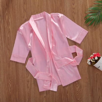 FIOMVA Toddler Kids Baby Boys Girls Silk Satin Bathrobe Long Sleeve Kimono Robes Infant Nightgown Sleepwear Clothes
