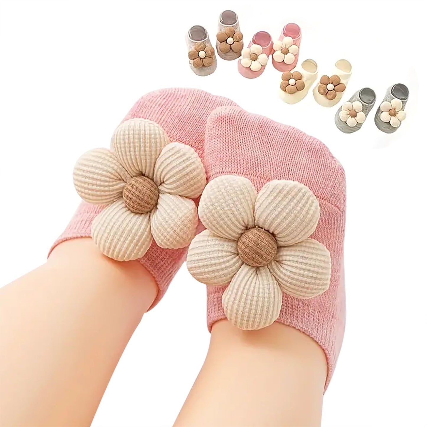 4Packs Baby Girls Socks,Flower Non-Slip Grips for Babies Toddler Princess Low Cut Ankle Socks for Girls