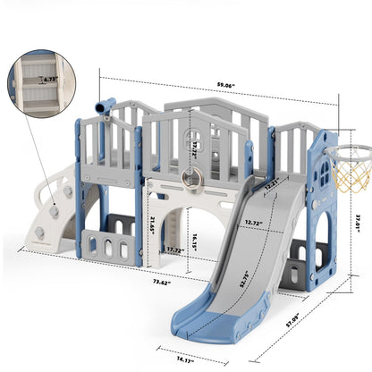 KORIMEFA 8 in 1 Toddler Slide Set, Kids Slide for Toddlers Age 1-3, Toddler Climber PlaySet with Basketball Hoop and Ball, Outdoor Indoor Kids Playground for Toddlers 1-3, Beige