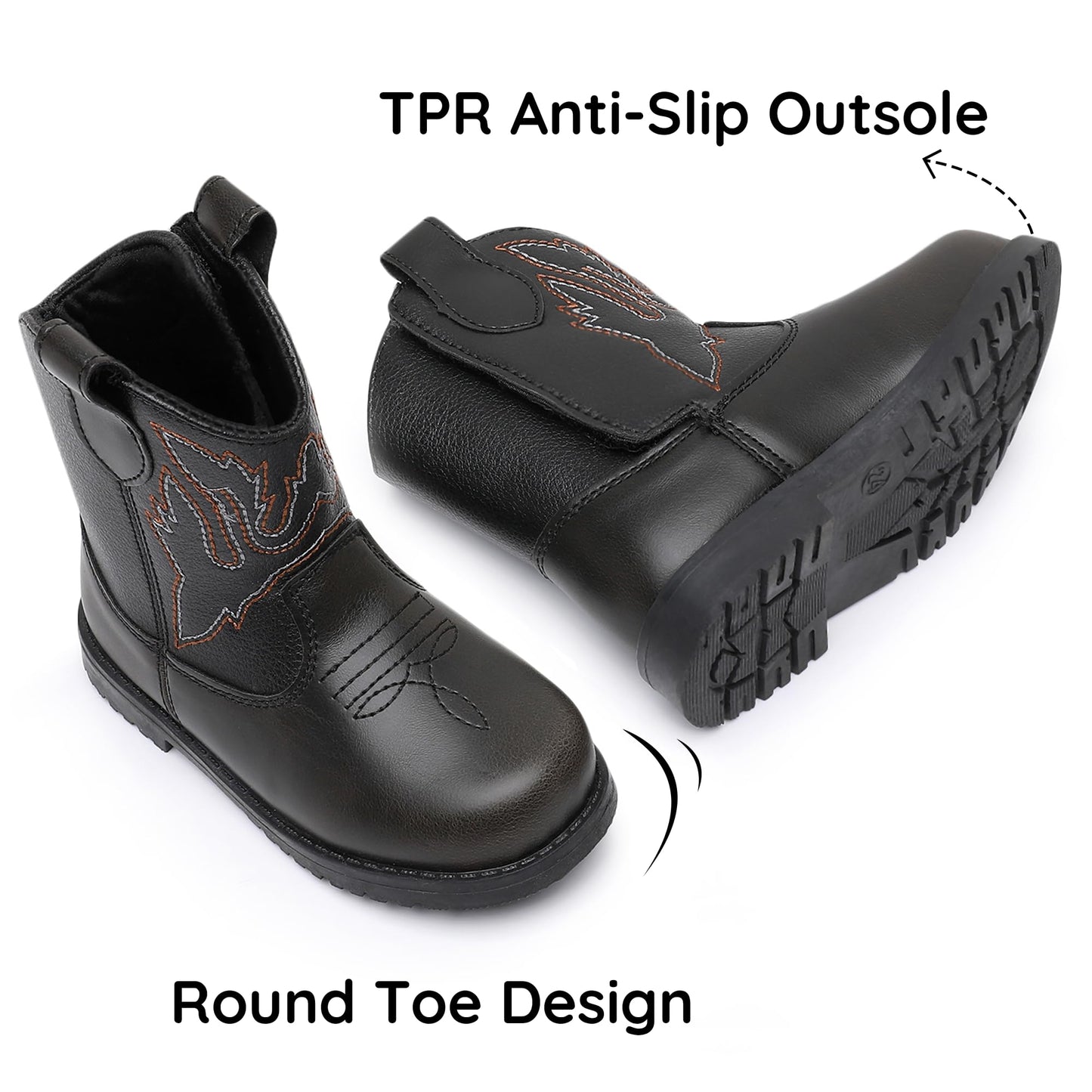 Blikcon Toddler Cowboy Boots for Boys Girls Baby Infant Cowgirl Boots Round Toe All Seasons 6-36 Months (Infant/Toddler)