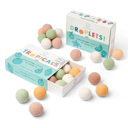 Dabble & Dollop Bath Bombs, 100% Natural Bath Bombs for Kids, Tropical Scents - USA Made, Moisturizing & Fun Droplets, Paraben & Sulfate Free, Vegan, Gluten-Free (Set of 12)