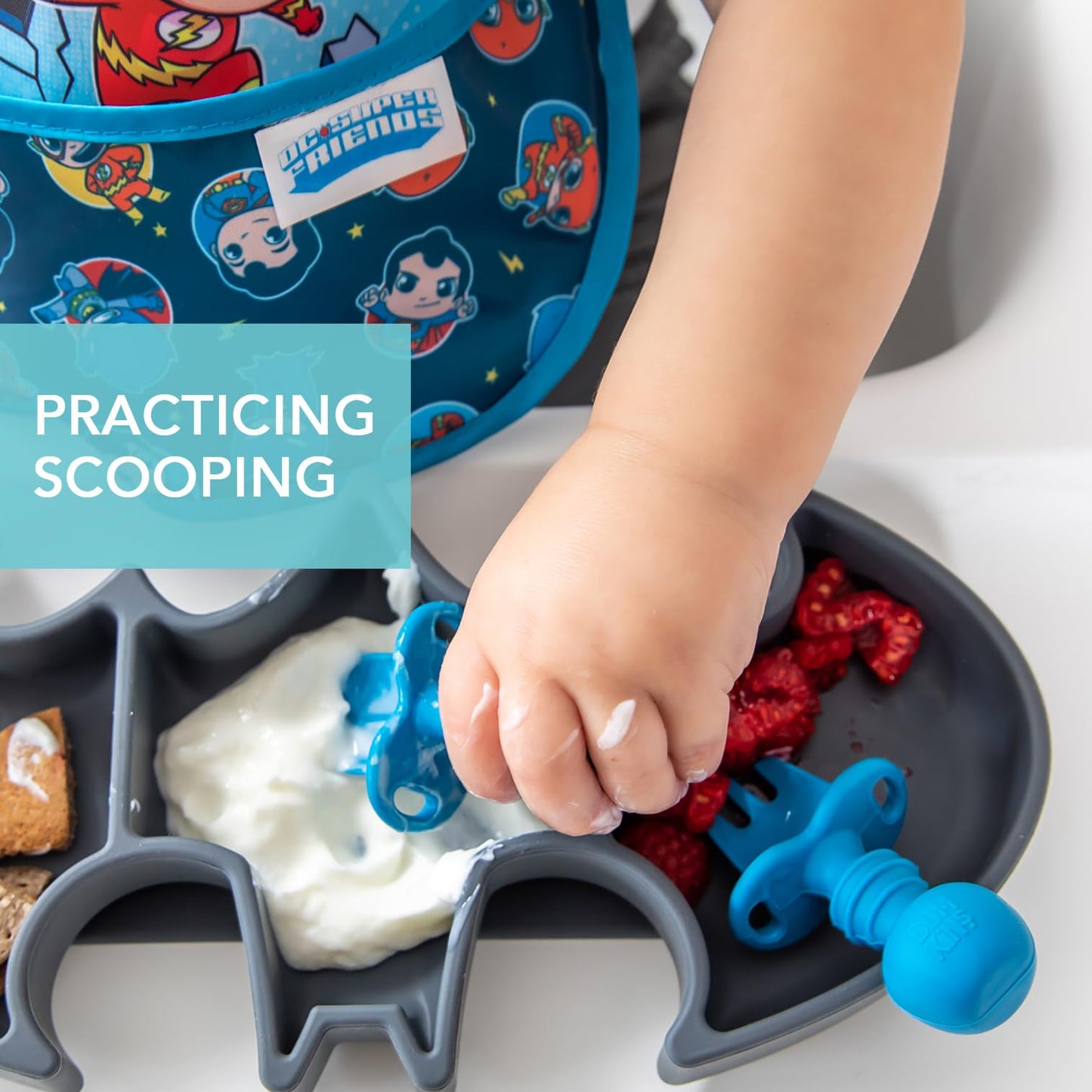 Bumkins Disney Baby Utensils Set, Chewtensils Silicone Spoons for Dipping, Self-Feeding, Baby Led Weaning, Trainer Learning, First Stage Eating, Soft Fork and Spoon, Babies 6 Months, Minnie Mouse