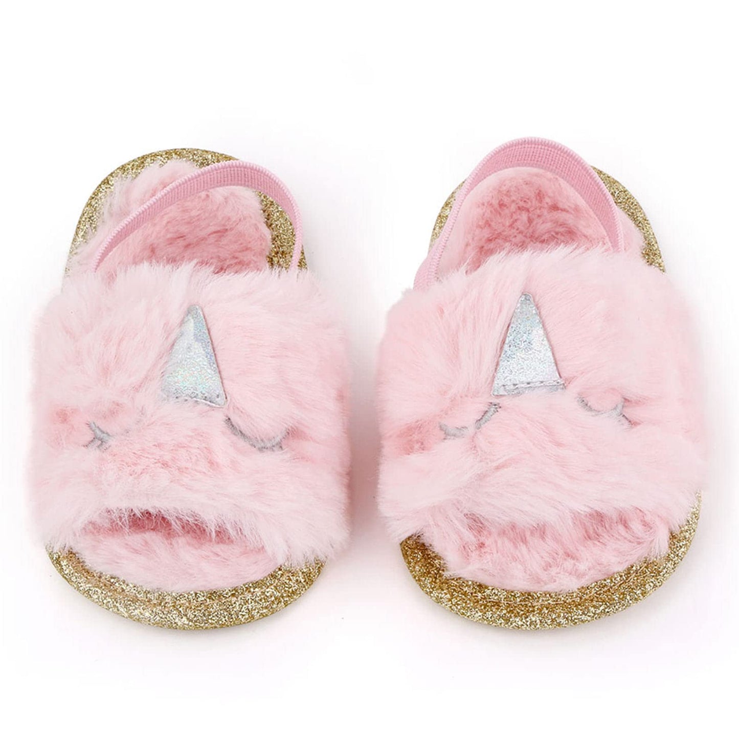 2 Pack Infant Baby Girls Sandals Elastic Back Strap Flats Slippers Soft Toddles Princess Shoes Faux Fur Slides Shoes First Walker House Shoes
