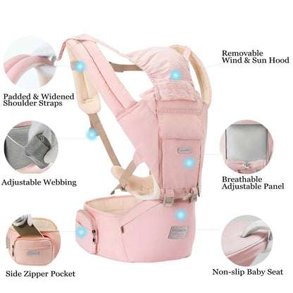 Baby Carrier, Ergonomic 6-in-1 Baby Carrier with Hip Seat for Newborn Infant Toddler, Adjustable Detachable Baby Holder Carrier for Dad Mom