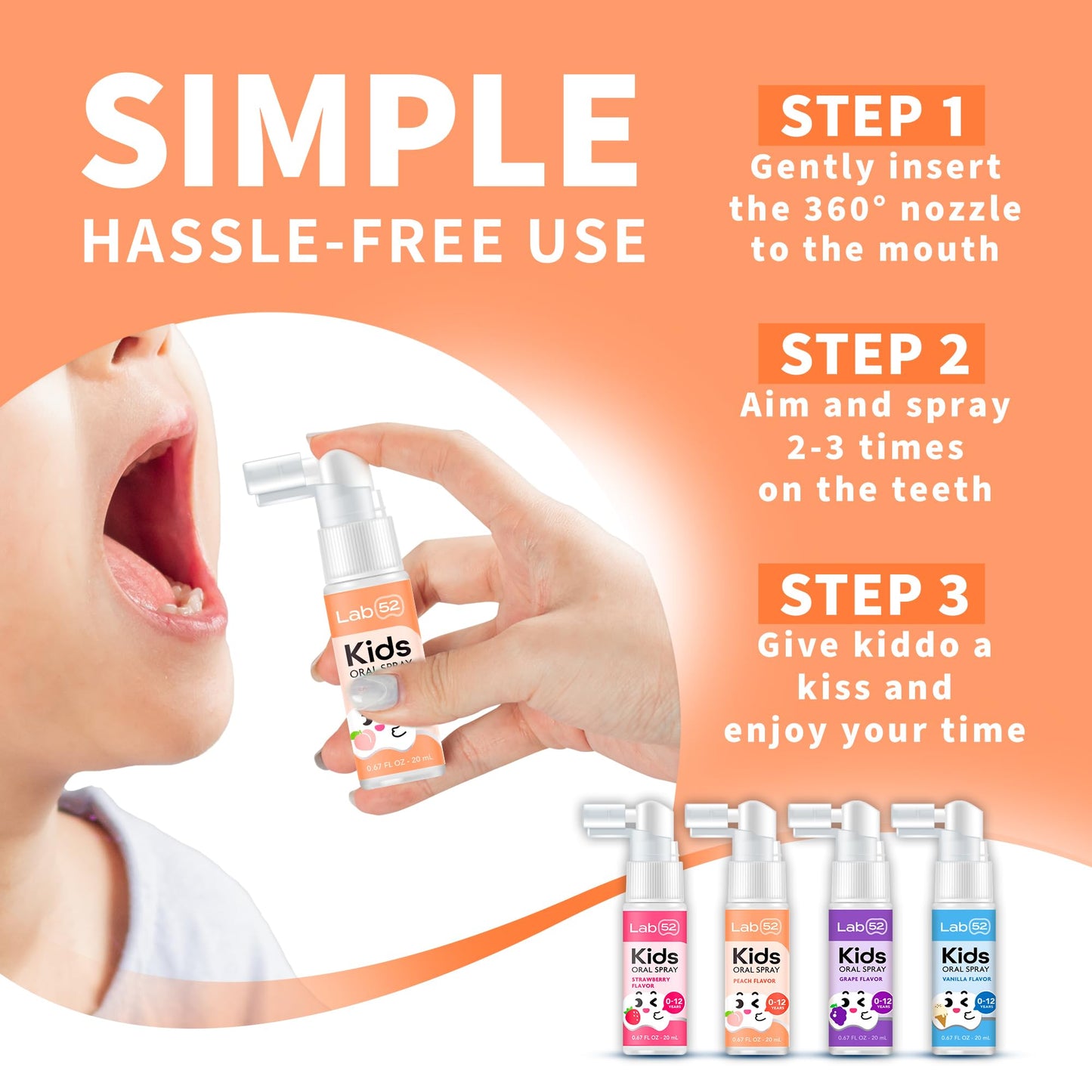 LAB52 Kids Oral Spray, Xylitol Flavor Free Spray for Toddlers & Preschoolers, Fluoride-Free Daily Oral Care