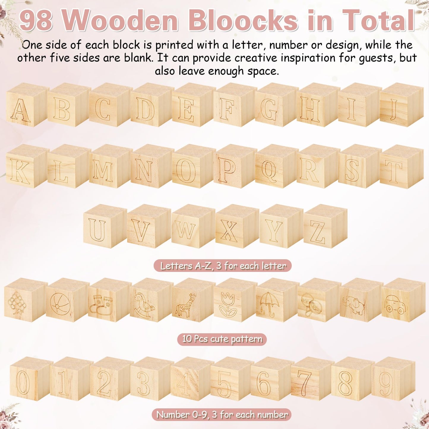 Marsui 136 Pcs Baby Shower Blocks to Decorate Game Kit Includes 98 Wooden Blocks, 36 Markers, 1 Game Sign, 1 Storage Box for Baby Shower Gender Reveal Activity Party Decorations(Pink Elephant)