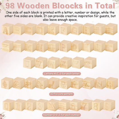 Marsui 136 Pcs Baby Shower Blocks to Decorate Game Kit Includes 98 Wooden Blocks, 36 Markers, 1 Game Sign, 1 Storage Box for Baby Shower Gender Reveal Activity Party Decorations(Pink Elephant)