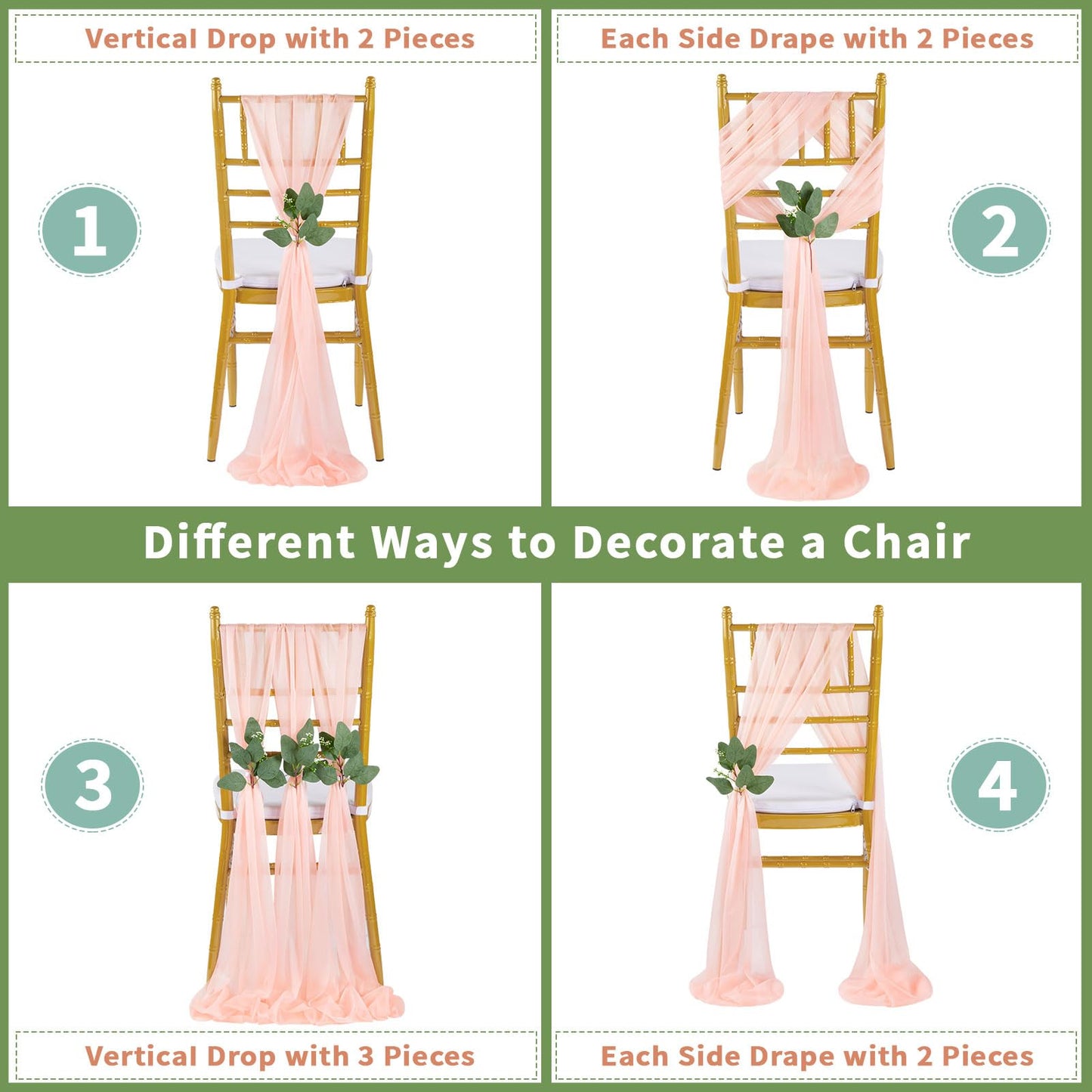 QueenDream Light Blue Sashes Chair Aisle Decorations: 24 Pack Baby Shower Chair Cover 8FT Long Tulle Draping Fabric Wedding Reception Church