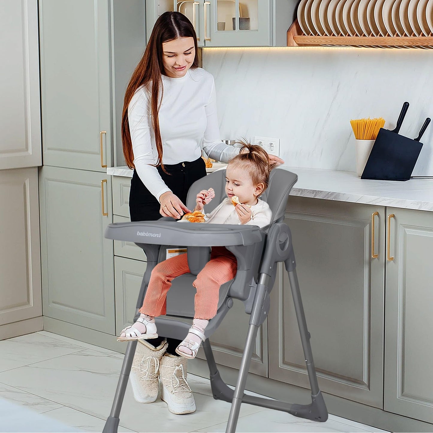 4 in 1 High Chairs for Babies and Toddlers, Convertible Foldable Baby High Chairs, Feeding and Eating Seat Highchair with 4 Levels of Recline and 7 Levels of Height Adjustment, Gray
