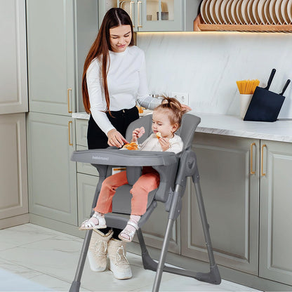 4 in 1 High Chairs for Babies and Toddlers, Convertible Foldable Baby High Chairs, Feeding and Eating Seat Highchair with 4 Levels of Recline and 7 Levels of Height Adjustment, Gray