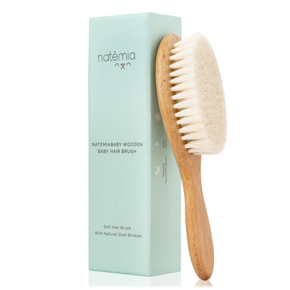 Natemia Wooden Baby Hair Brush | Natural Soft Bristles for Newborns & Toddlers | Gentle Cradle Cap Care | Ideal Baby Registry Gift