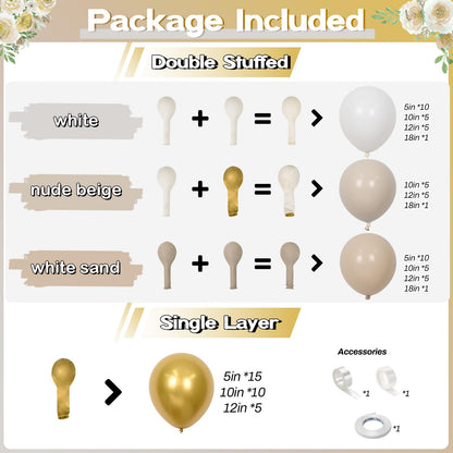 Sage Green Balloons Arch Double Stuffed, Olive Dusty Green Brown Beige Neutral Balloon Garland Kit, White Sand Apricot Tan Latex Balloon for Baby Shower Birthday Jungle Safari Party Decoration