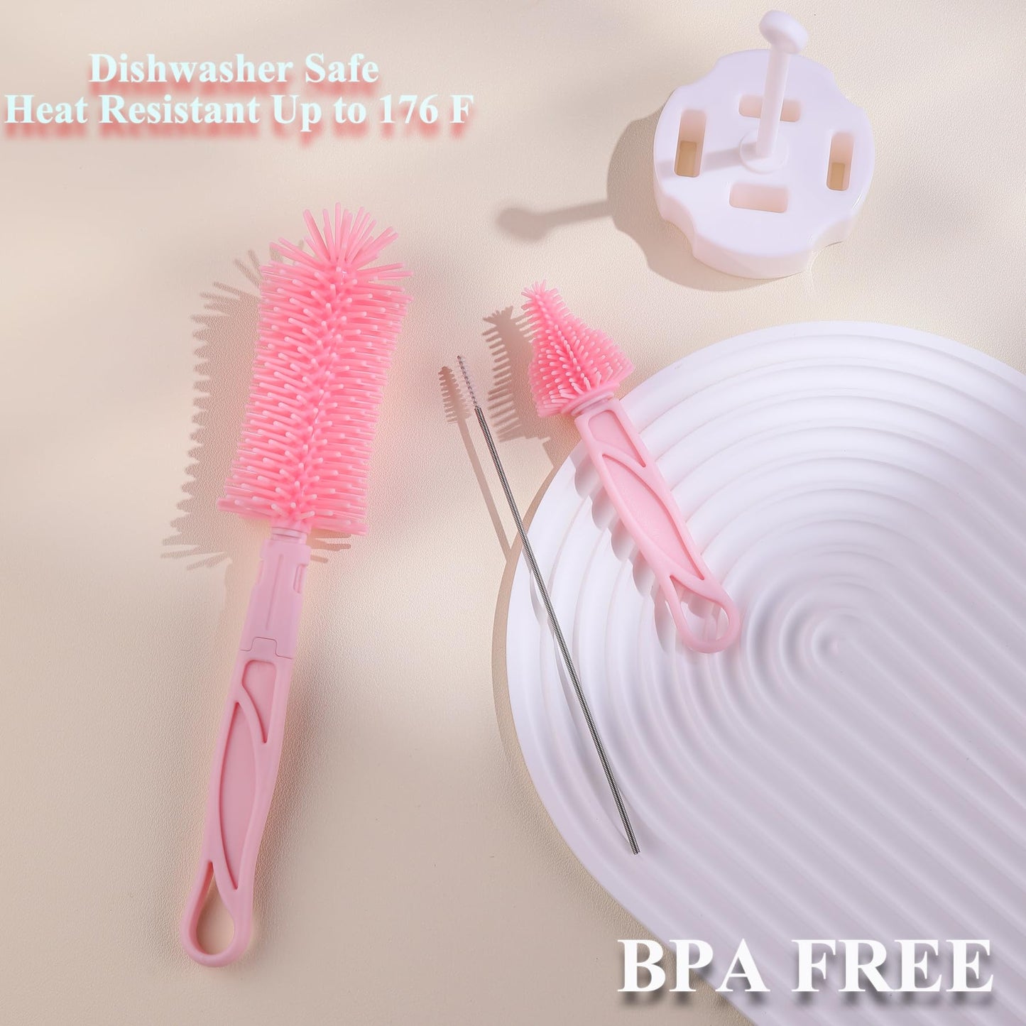 Baby Bottle Brush Set,Travel Baby Bottle Cleaner Kit,Silicone Bottle Brush with Stand Holder, Bottle Drying Rack,Babyshower Gifts for New Mom