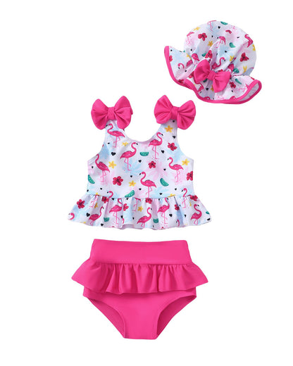 Mioglrie Baby Infant Swimsuit Girl Toddler Bathing Suit Girl Summer Beach Bikini Tankini Swimwear Hat 3-24 Months 2t-5t
