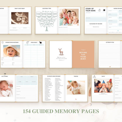 Lanpn Baby Memory Book - Linen Baby Book Journal Memories Keepsake - The Story of You - Newborn Baby First 5 Year Scrapbook Photo Book Milestone Album for Boy Girl New Parents (Sage Green, 154 Pages)