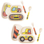 Kids Plate Set, Included Fork and Spoon 3-Piece Set - Toddler Dinnerware Dinner Dish Set - Baby Feeding Divided Plate - Child Portion Control Dish Tray (Excavators)