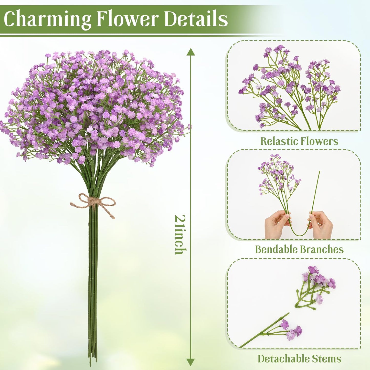MARTINE MALL Babys Breath Artificial Flowers, 15 PCS White Baby Breath Flowers Artificial Bulk, Fake Babys Breath Gypsophila Real Touch Faux Babys Breath for Wedding Floral Arrangement Home Decor