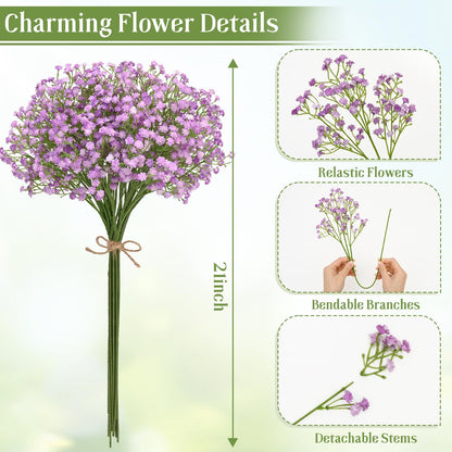 MARTINE MALL Babys Breath Artificial Flowers, 15 PCS White Baby Breath Flowers Artificial Bulk, Fake Babys Breath Gypsophila Real Touch Faux Babys Breath for Wedding Floral Arrangement Home Decor