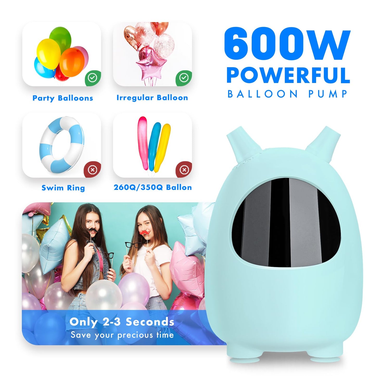 Balloon Pump Electric, SPLAKS Balloons Inflator Air Pump Portable Balloon Blower for Garland Arch, Party Decoration