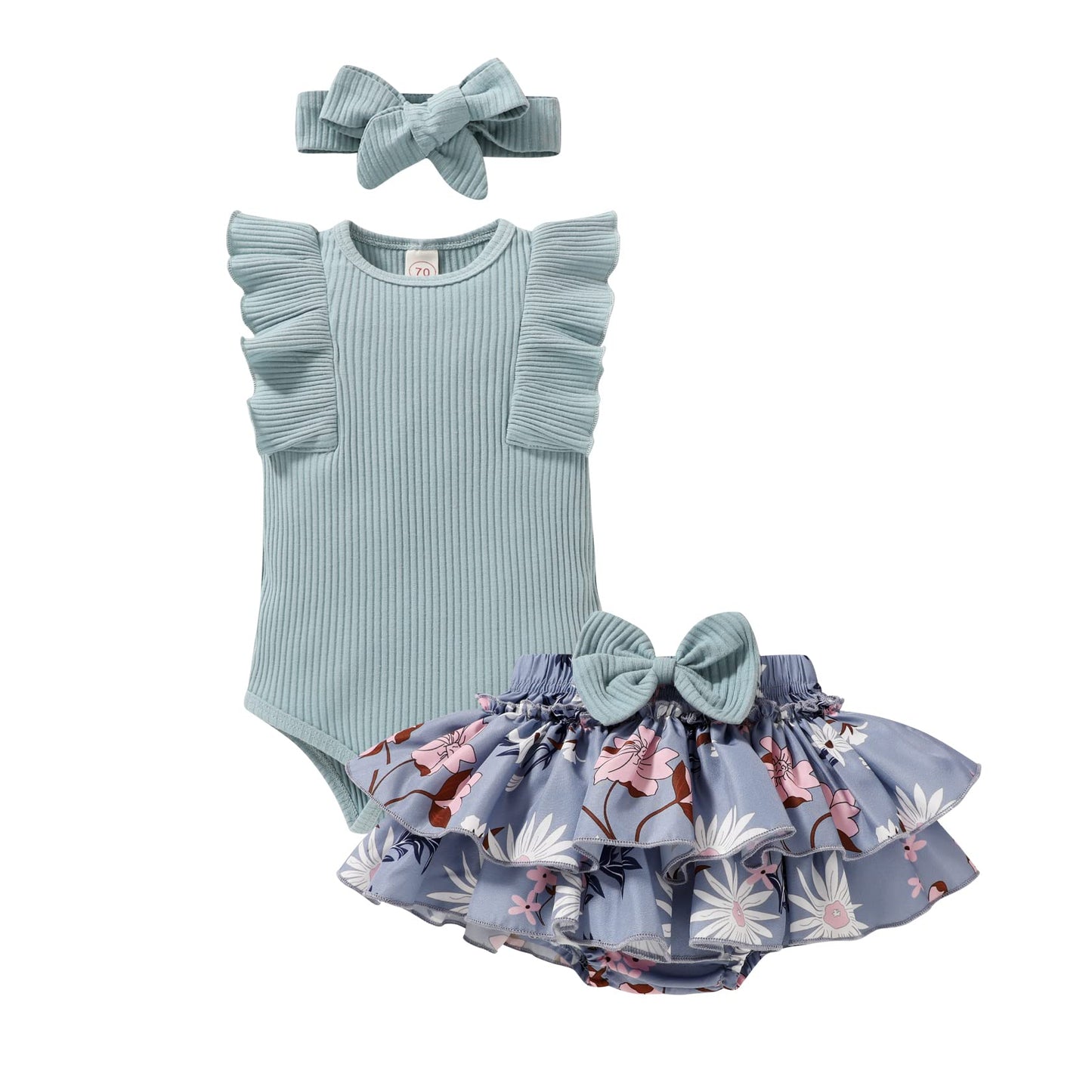 Tiny Cutey Baby Girl Clothes Infant Summer Outfits Set Ruffle Sleeve Romper and Floral Shorts with Headband