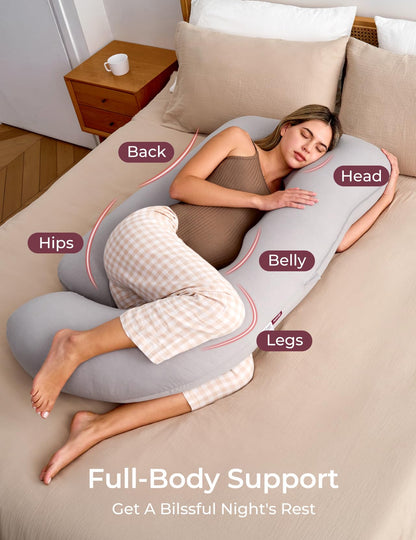 Momcozy Pregnancy Pillows for Sleeping, U Shaped Full Body Maternity Pillow with Removable Cover - Support for Back, Legs, Belly, HIPS for Pregnant Women, 57 Inch Pregnancy Pillow for Women, Grey